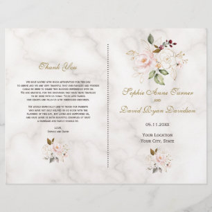 Charming Pink Gold Blume Marmorhochzeit Programm