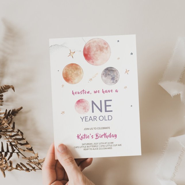 Charming Pink Planets 1. Geburtstag Einladung (Von Creator hochgeladen)