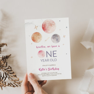 Charming Pink Planets 1. Geburtstag Einladung