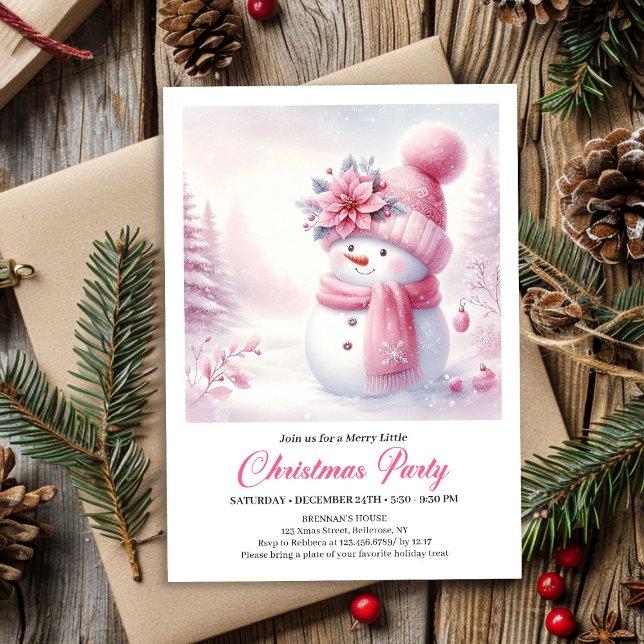 Charming Pink Snowman Kids Editable Christmas  Einladung (Charming Pink Snowman Kids Editable Christmas Invitation

)