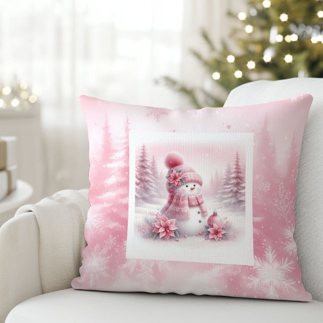 Charming Pink Snowman Pillow Winter Room Style Kissen (Charming Pink Snowman Pillow Winter Room Style)