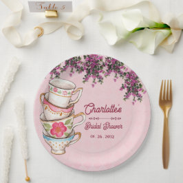Charming Pink Teacup Floral Bridal Shower Party Pappteller