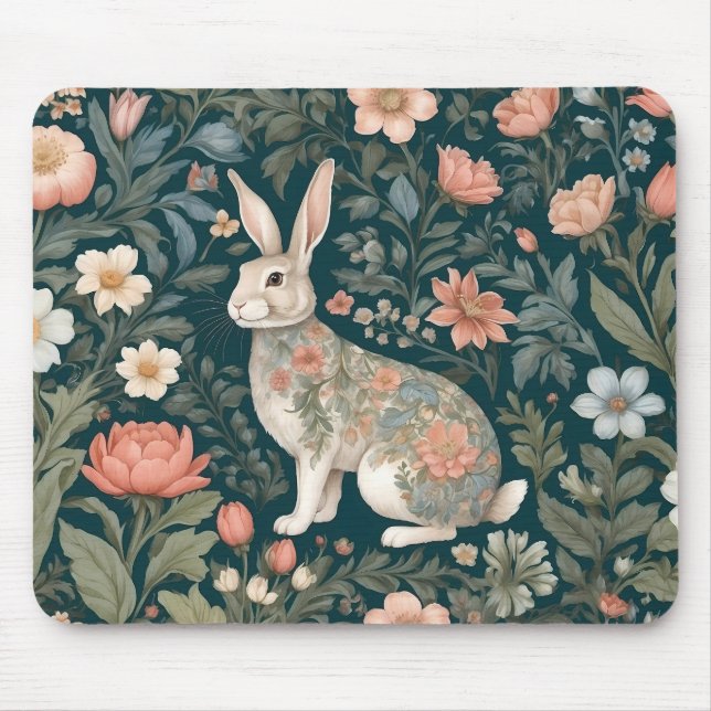 Charming Rabbit William Morris Inspirierte floral Mousepad (Vorne)