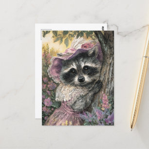 Charming Raccoon in einem rosa Kleid Postkarte