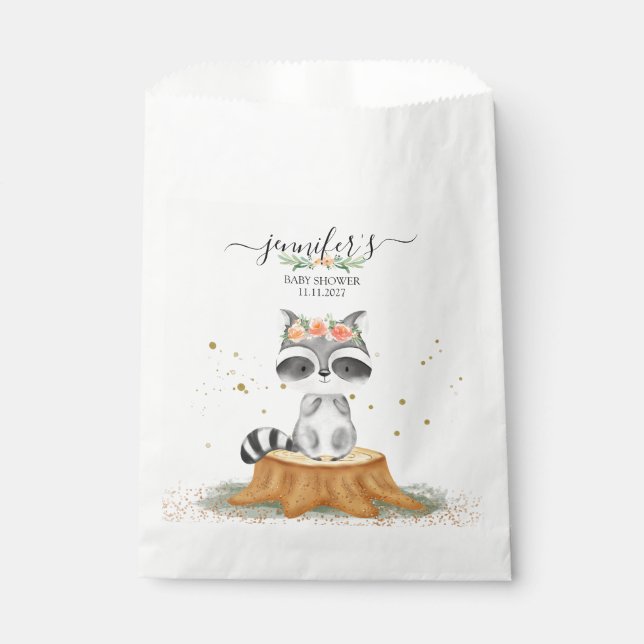 Charming Raccoon Wildlife Baby Shower Geschenktütchen (Vorderseite)