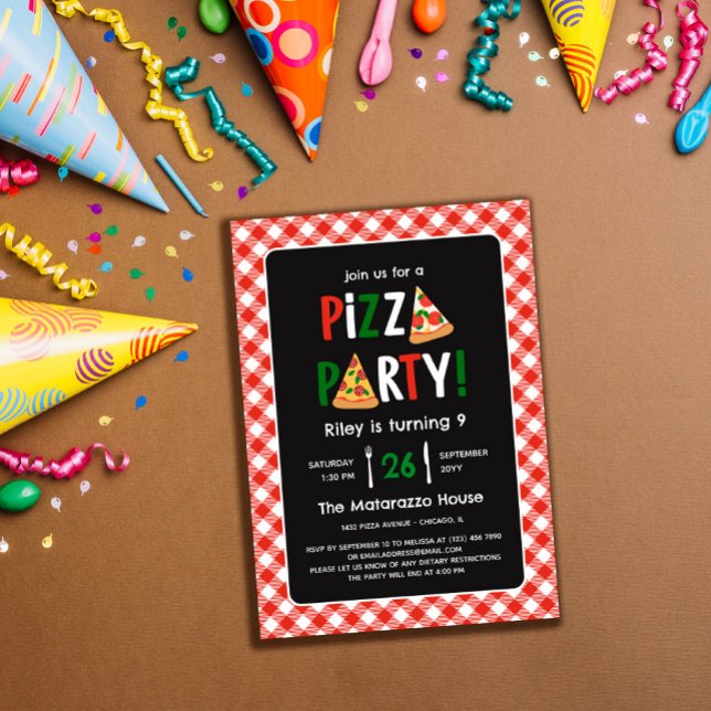 Charming Red Gingham Pizza Party Geburtstag Einladung (Von Creator hochgeladen)