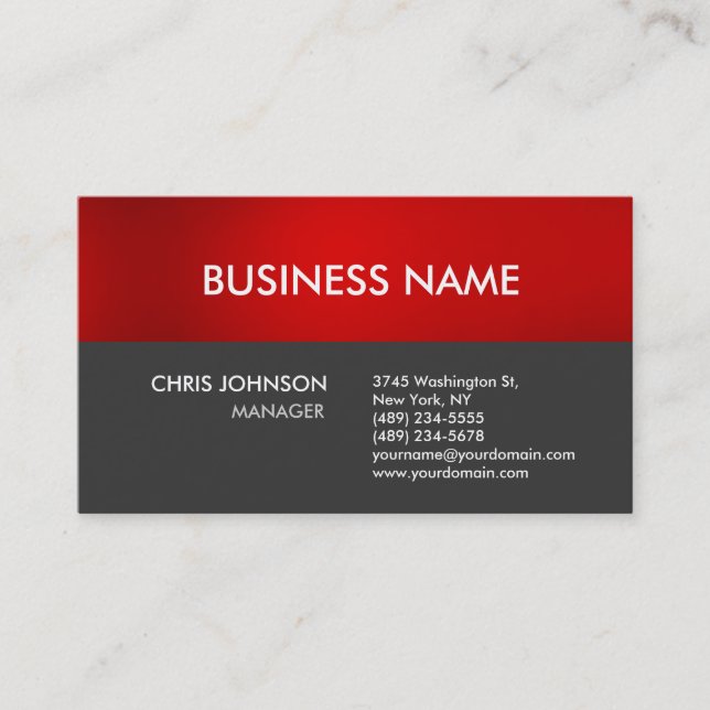 Charming Red Grau Schlicht Modern Business Card Visitenkarte (Vorderseite)