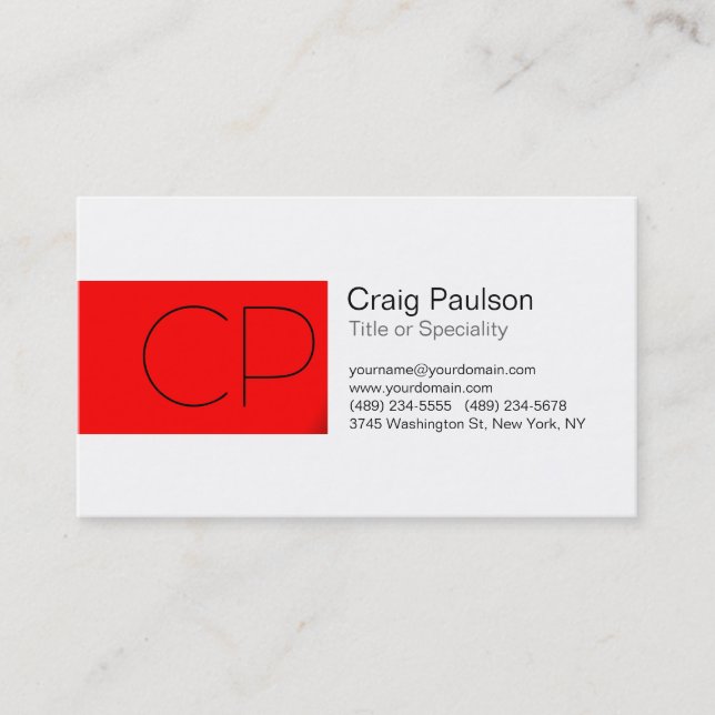 Charming Red Schwarz-weiß Monogram Business Card Visitenkarte (Vorderseite)