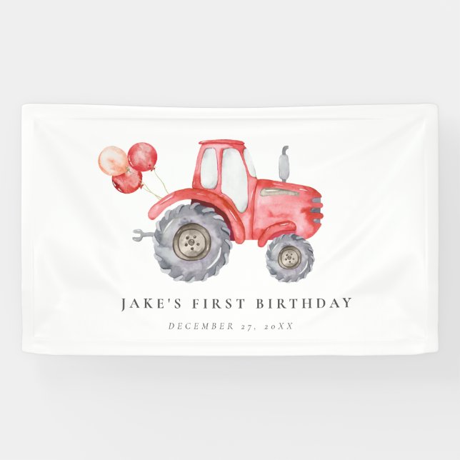 Charming Red Tractor Birthday Banner (Horizontal)