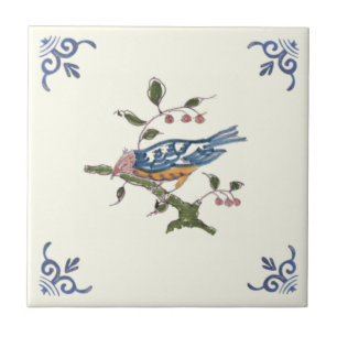 Charming Repro Delft Bird auf der Zweigstelle w/Be Fliese