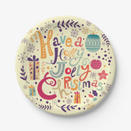 Charming Retro Holly Jolly Weihnachtsentwurf Pappteller