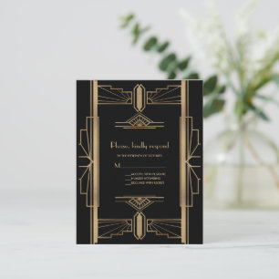 Charming Roaring 20's Gold Black Art Deco Hochzeit RSVP Karte