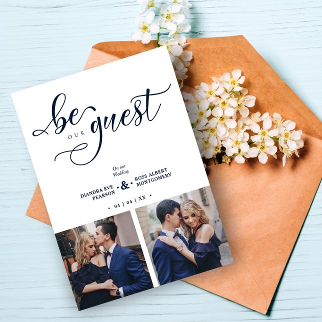 Charming Romantic Script Navy Blue  2 Multi Photo Einladung (Charming Romantic Script Navy Blue 2 Multi Photo Invitation Card.)