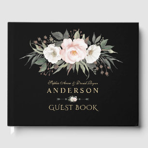 Charming Rosa-Weiße Blume Monogram-Hochzeit Gästebuch