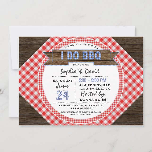 Charming Rustic Gingham I DO GRILLEN Paare Dusche Einladung (Vorderseite)