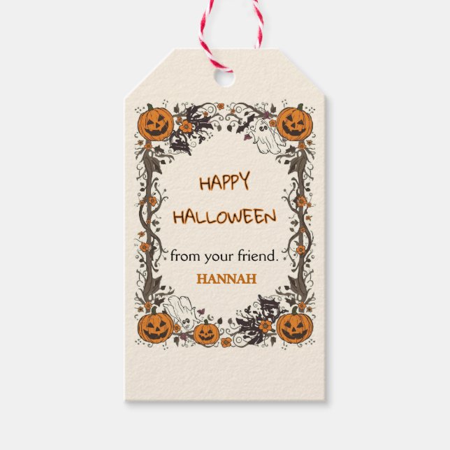 Charming Rustic Halloween with Pumpkins and Ghost Geschenkanhänger (Vorderseite)