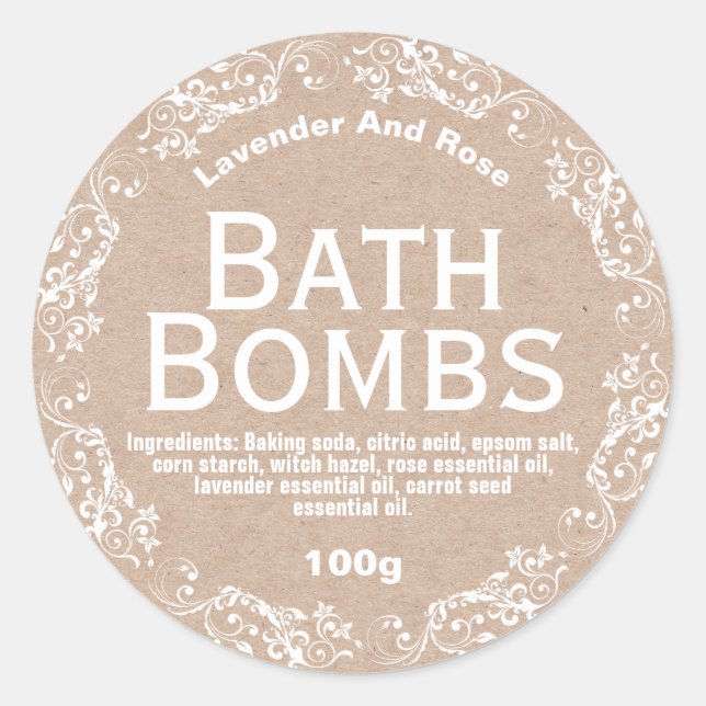 Charming Rustic Kraft & Lace Bath Bomb Soak Labels Runder Aufkleber (Vorderseite)