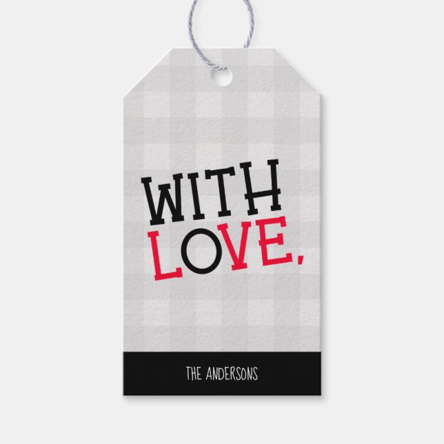 Charming Rustic Light Grey Buffalo Plaid With Love Geschenkanhänger (Vorderseite)