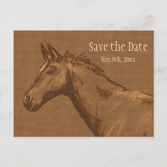 Charming Rustikales Pferd Save the Date Postkarte (Vorderseite)