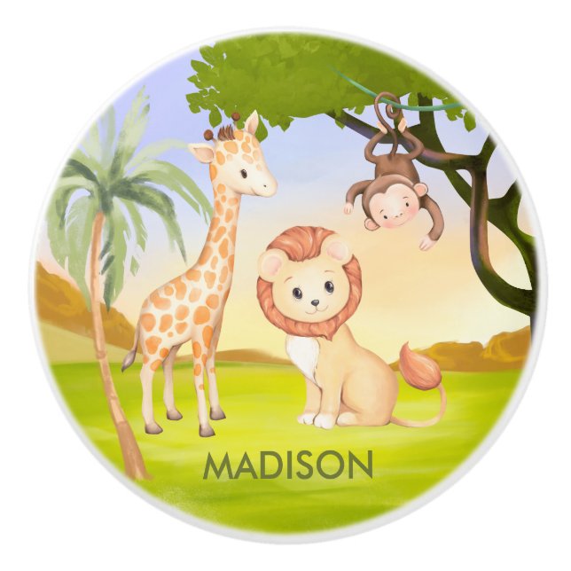 Charming Safari Tiername Thema Dramatie Cerami Keramikknauf (Vorderseite)