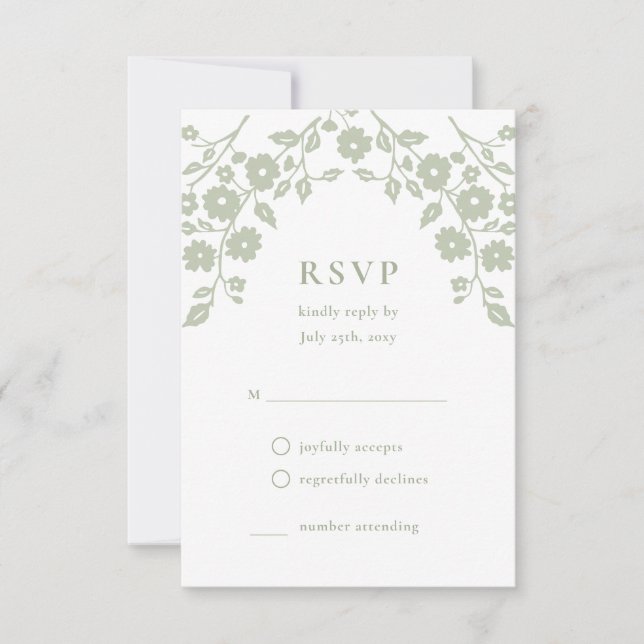 Charming Sage Green Folks Blume Einfach Blumen RSVP Karte (Vorderseite)