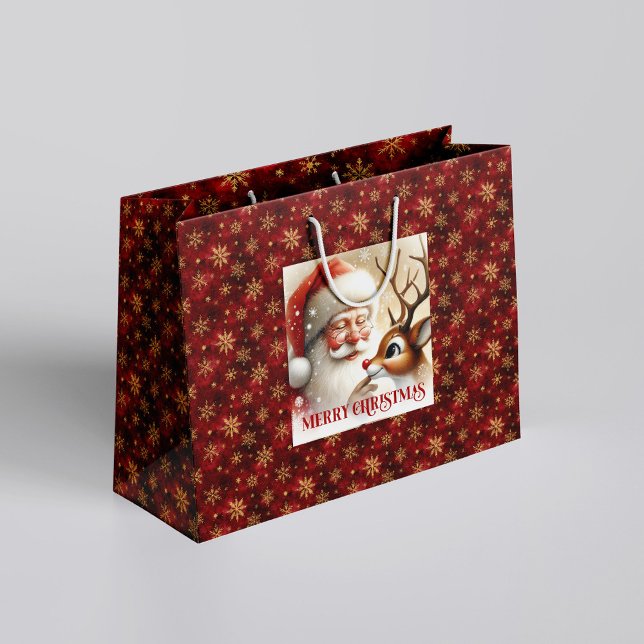 Charming Santa and Red Nose Rudolph Gift Bag Große Geschenktüte (Charming Santa and Red Nose Rudolph Gift Bag)