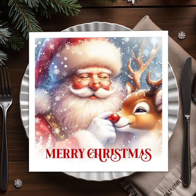 Charming Santa and Rudolph Christmas Party Dinner  Serviette (Charming Santa and Rudolph Christmas Party Dinner Napkins

)