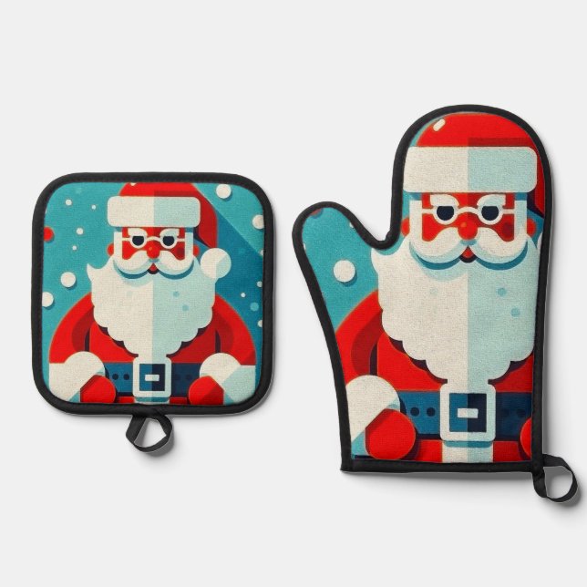 Charming Santa Claus Ofenhandschuh & Topflappen-Set (Vorderseite)