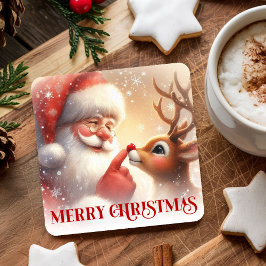 Charming Santa Claus Rudolph Holiday Coasters Rechteckiger Pappuntersetzer