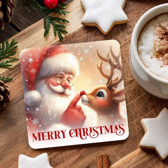 Charming Santa Claus Rudolph Holiday Coasters Rechteckiger Pappuntersetzer (Charming Santa Claus Rudolph Holiday Coasters)