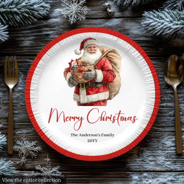 Charming Santa Claus Stylish Watercolor Dinner  Pappteller (Charming Santa Claus Stylish Watercolor Dinner Plate)