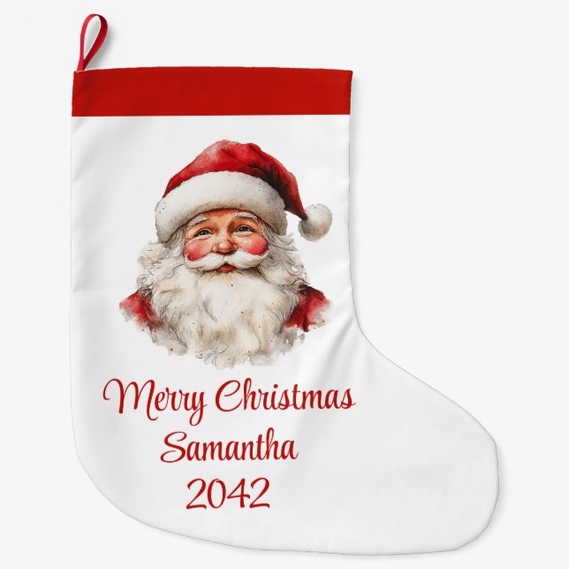 Charming Santa Claus Stylish Watercolor Stocking Großer Weihnachtsstrumpf (Vorderseite)