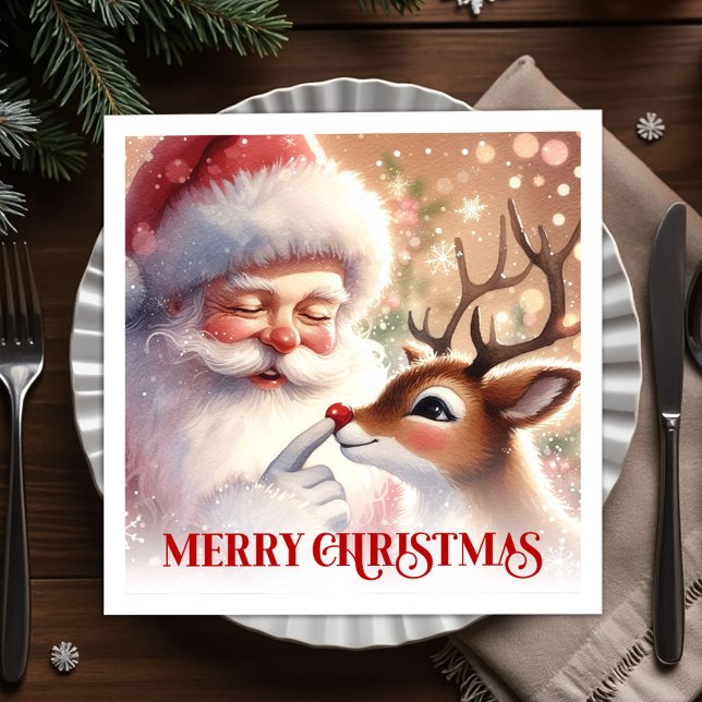 Charming Santa Rudolph Holiday Napkins Christmas Serviette (Charming Santa Rudolph Holiday Napkins for Christmas Dinner)