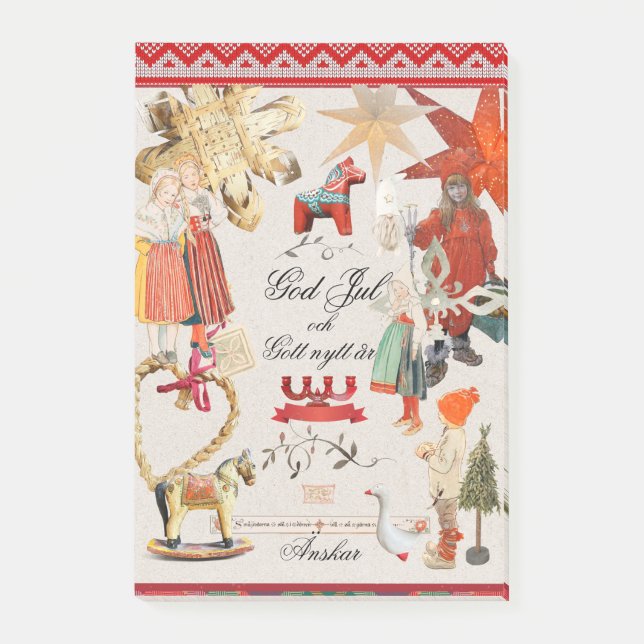 Charming Scandinavian Folk Christmas Wallpaper – V Post-it Klebezettel (Vorderseite)
