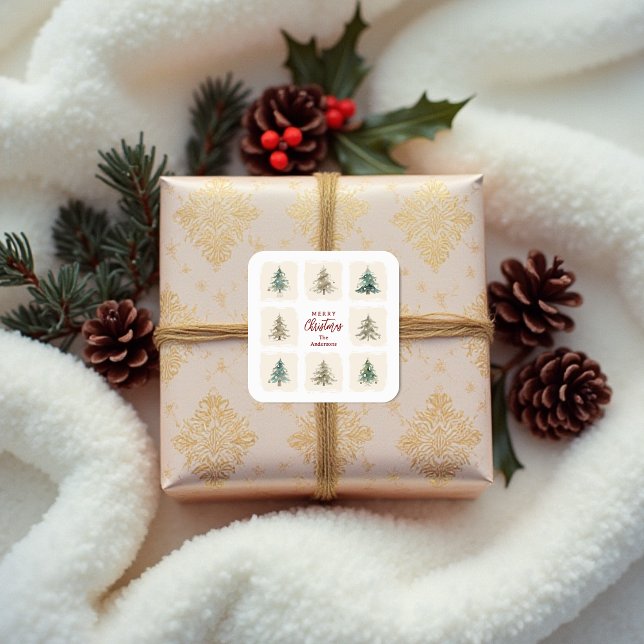 Charming Scandinavian Nordic Style Christmas Trees Quadratischer Aufkleber (Charming Scandinavian Nordic Style Christmas Trees Stickers.)