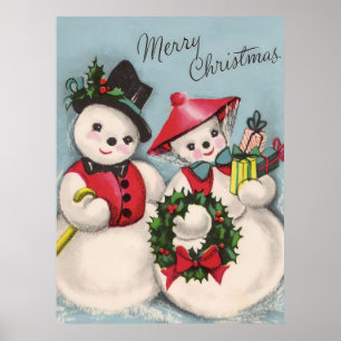 Charming Snowmen Couple Poster