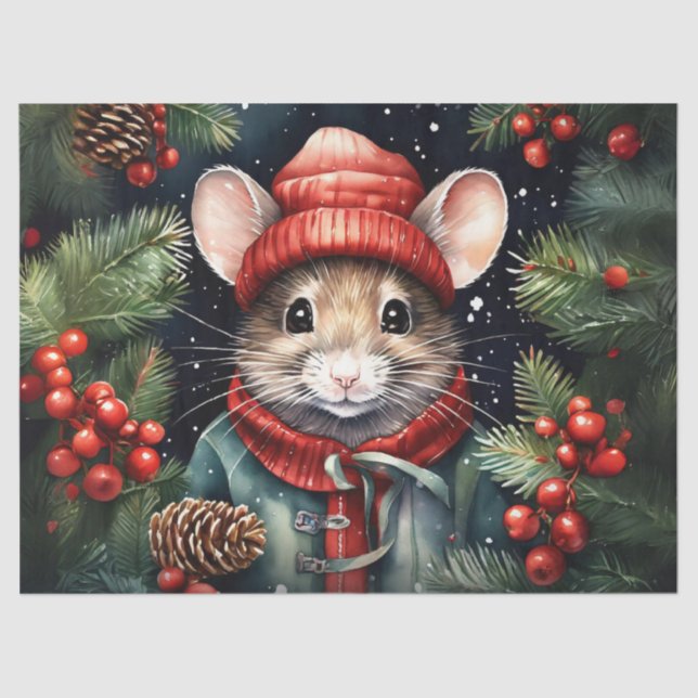 Charming Snowy Mouse Weihnachts-Decoupage Kunsthan Seidenpapier (Vorderseite)