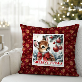 Charming snowy scene baby deer kids room decor kissen