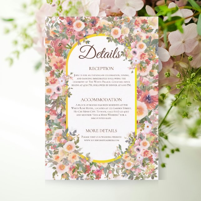 Charming Spring Floral Wedding Details Card Begleitkarte (Von Creator hochgeladen)