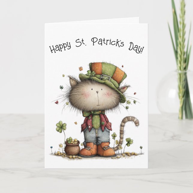Charming St. Patrick’s Day Cat and Pot of Gold Karte (Vorderseite)