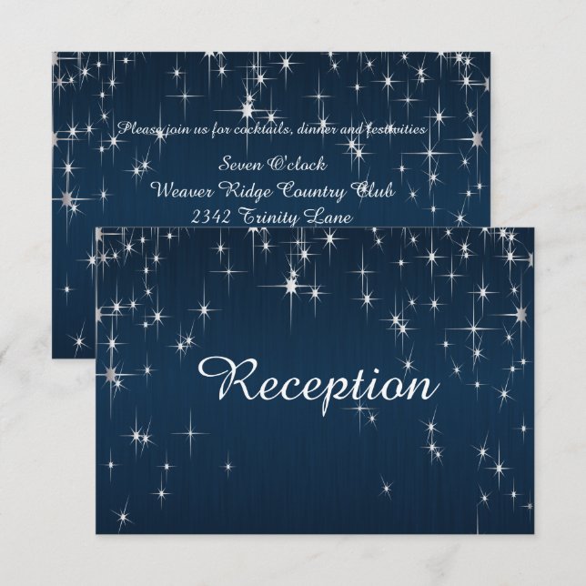 Charming Starstruck Wedding Navy Blue - Empfang Einladung (Vorne/Hinten)