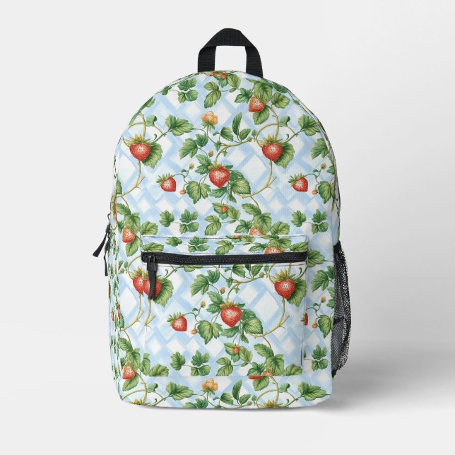 Charming Strawberry & Leaf Muster - Vintag Bedruckter Rucksack (Vorderseite)