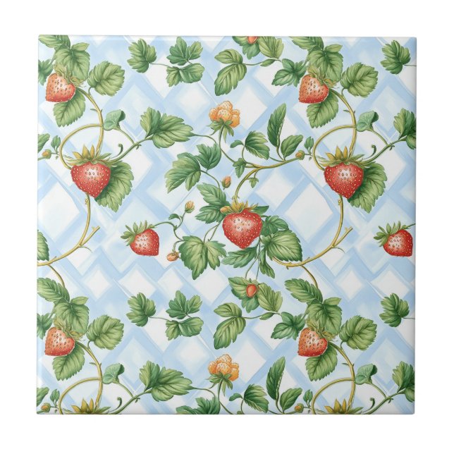 Charming Strawberry & Leaf Muster - Vintag Fliese (Vorderseite)