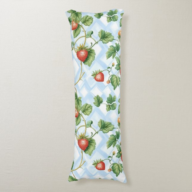 Charming Strawberry & Leaf Muster - Vintag Seitenschläferkissen (Vorderseite Vertikal)