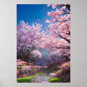 Charming Stream und Cherry Blossom Poster