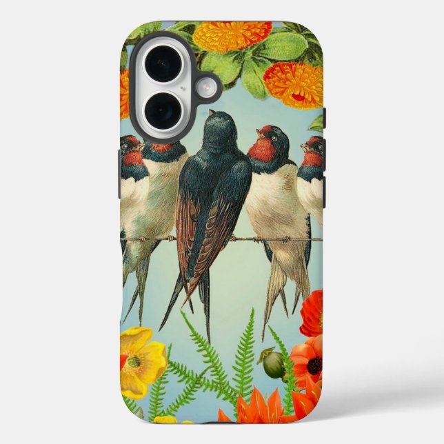 Charming Swallows and Floral iPhone Case" Case-Mate iPhone Hülle (Rückseite)