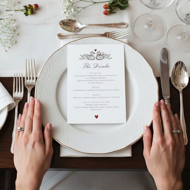 Charming Swan Pair Love Wedding drinks Menu Card Menükarte (Von Creator hochgeladen)