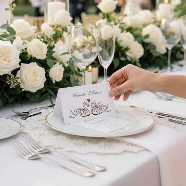 Charming Swan Pair Wedding Place Cards Platzkarte (Von Creator hochgeladen)