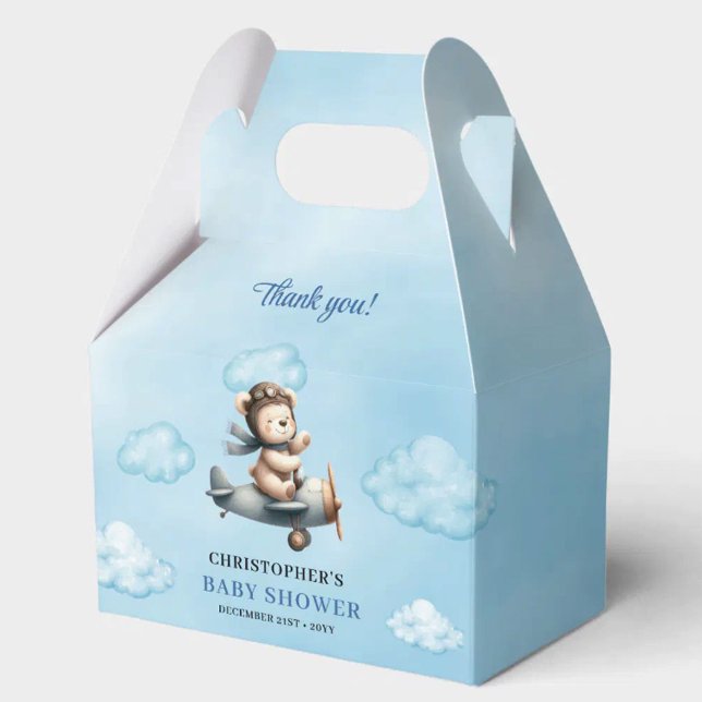 Charming Teddy Bear Aviator Blue Brown Boy Shower  Geschenkschachtel (Charming Teddy Bear Aviator Blue Brown Boy Shower Favor Box

)