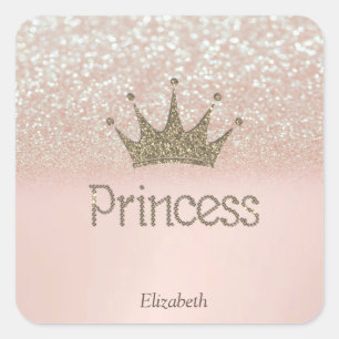 Charming Tiara, Prinzessin, Glitzer Bokeh Quadratischer Aufkleber